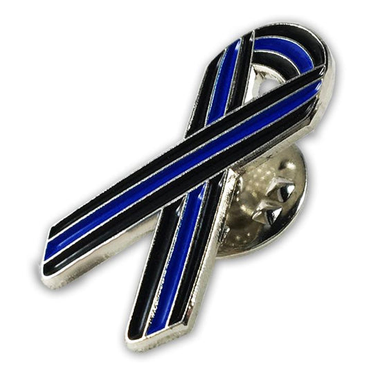 Police Memorial Thin Blue Line Ribbon Lapel Pin