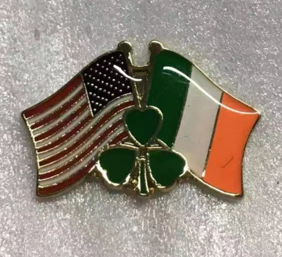 USA Ireland Shamrock Lapel Pin American Irish